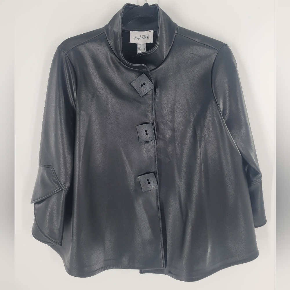 Joseph Ribkoff Black Leather Jacket with Notched Lapel Size 6 New